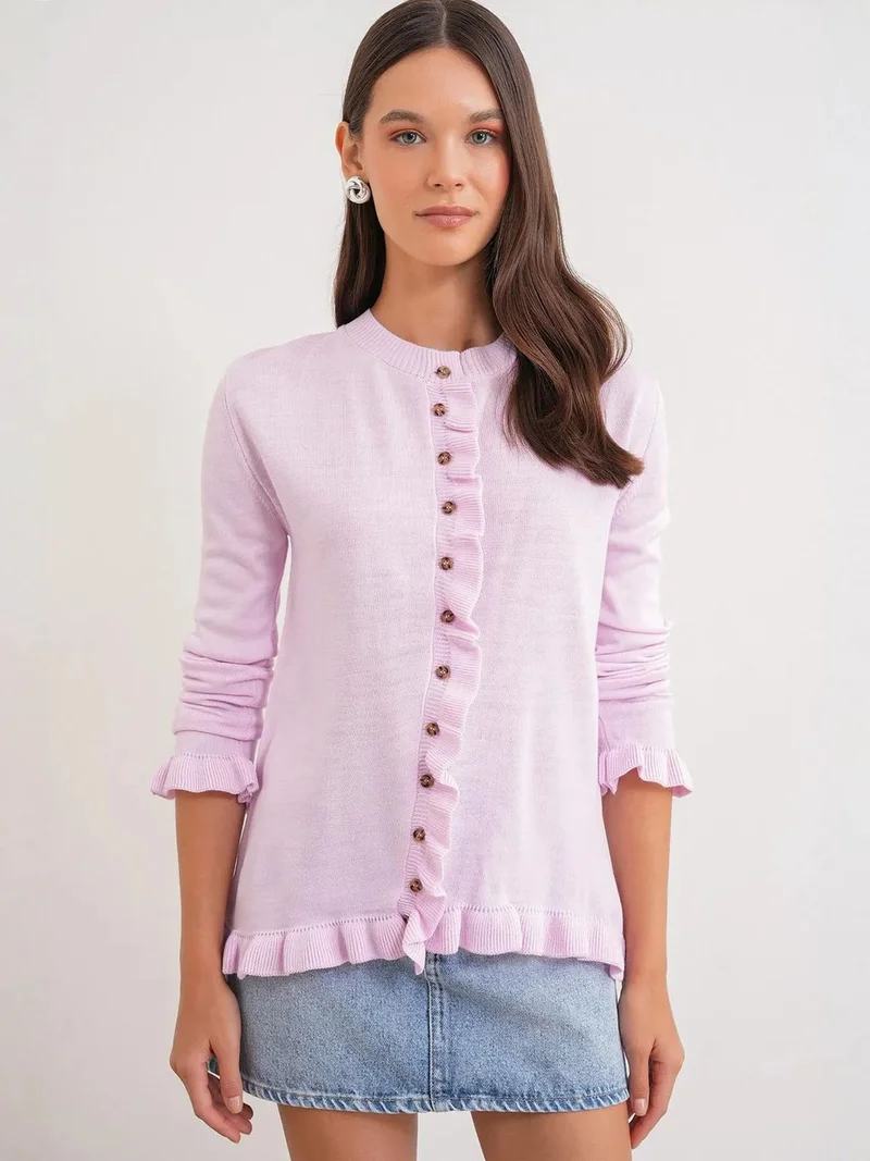 MixRay MIXRAY Frilly Ribbed Knit Cardigan