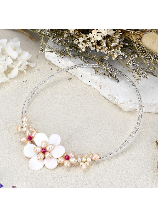 Gradual Flower Pink Mother Of Pearl & Cultured Freshwater Pink Pearl Cluster Wrap Choker Necklace - pzsku/Z0D198F68935326BDD539Z/45/_/1714990050/9b01ccf9-b691-43f2-9824-3382a823d964