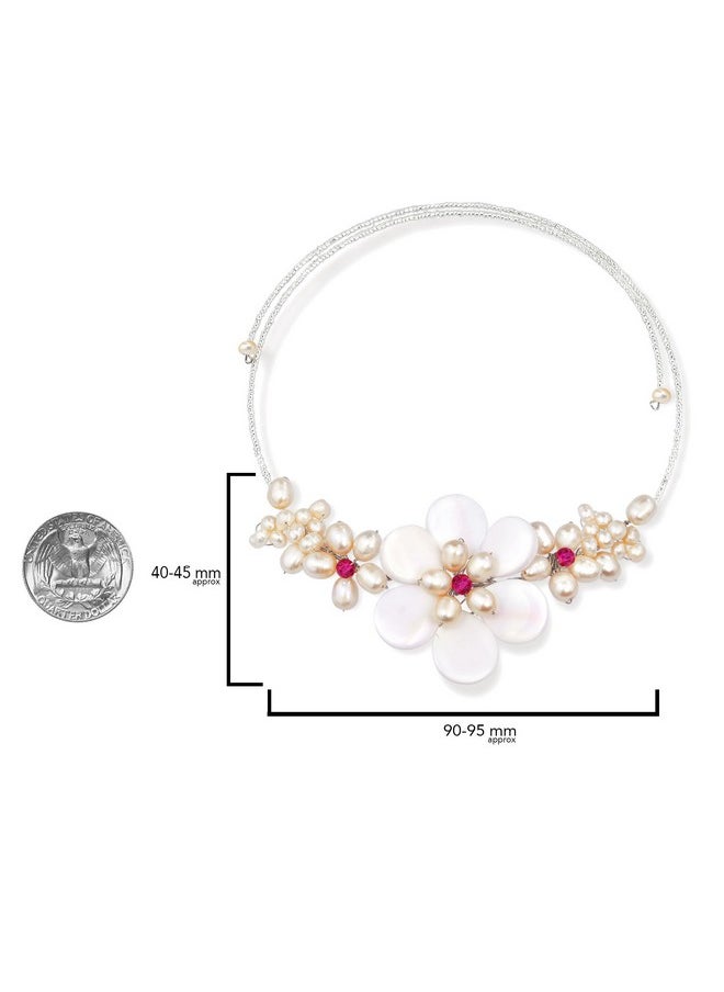 AeraVida Gradual Flower Pink Mother Of Pearl & Cultured Freshwater Pink Pearl Cluster Wrap Choker Necklace  - Image 4
