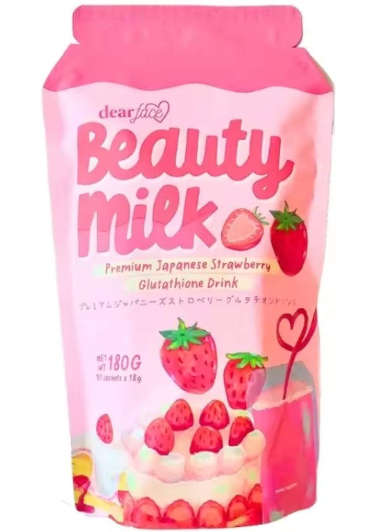 دير فيس مشروب الجلوتاثيون الفاخر بنكهة الفراولة اليابانية من بيوتي ميلك 180 جرام 10 أكياس *18 جرام - Image 1