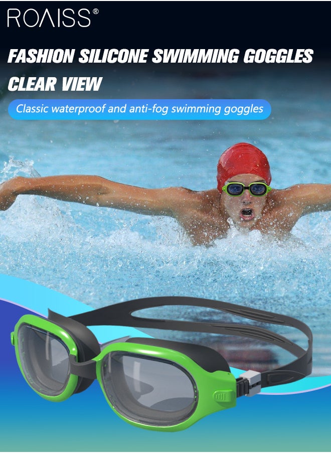 roaiss Swim Goggles for Adult with Soft Silicone Gasket, Anti-fog No Leaking Full Protection Clear Vision Pool Goggles, Swimming Glasses for Men Women, Green and Black  - Image 1