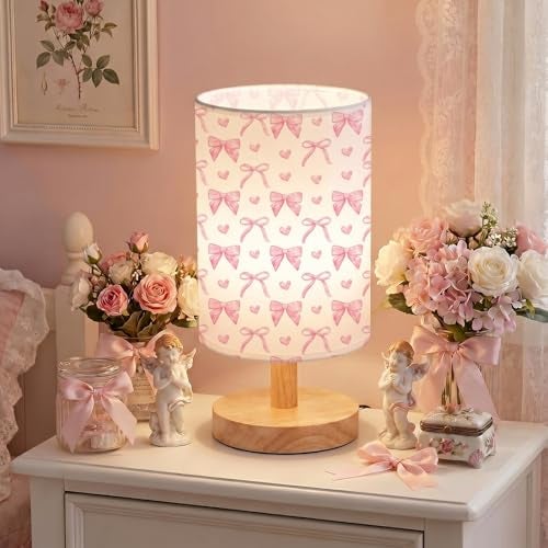 Glooglitter Pink Bow Table Lamp Gifts 3 Colors Dimmable Lights 11.02 x 5.12 Inch Night Light Bedside Lamps Decoration for Bedroom Desk Birthday Gifts for Home Decor - Image 1
