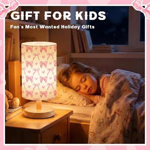 Glooglitter Pink Bow Table Lamp Gifts 3 Colors Dimmable Lights 11.02 x 5.12 Inch Night Light Bedside Lamps Decoration for Bedroom Desk Birthday Gifts for Home Decor - Image 4