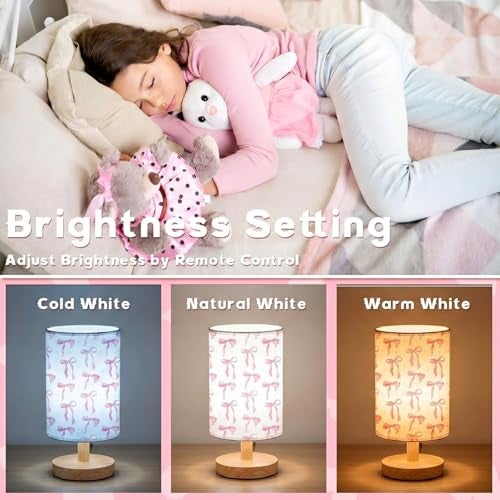 Glooglitter Pink Bow Table Lamp Gifts 3 Colors Dimmable Lights 11.02 x 5.12 Inch Night Light Bedside Lamps Decoration for Bedroom Desk Birthday Gifts for Home Decor - Image 5