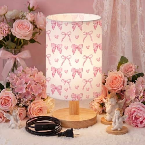 Glooglitter Pink Bow Table Lamp Gifts 3 Colors Dimmable Lights 11.02 x 5.12 Inch Night Light Bedside Lamps Decoration for Bedroom Desk Birthday Gifts for Home Decor - Image 3