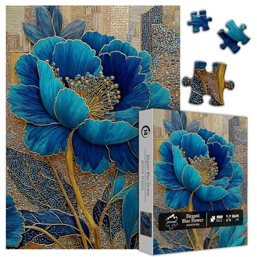 PICKFORU Blue Flower Puzzles for Adults 1000 Pieces Beautiful Vintage Elegant Floral Jigsaw Puzzles Diamond Aesthetic Art Plant Theme Puzzle Challenge for Adults Artistic - Image 5
