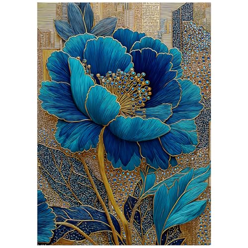 PICKFORU Blue Flower Puzzles for Adults 1000 Pieces Beautiful Vintage Elegant Floral Jigsaw Puzzles Diamond Aesthetic Art Plant Theme Puzzle Challenge for Adults Artistic - Image 1