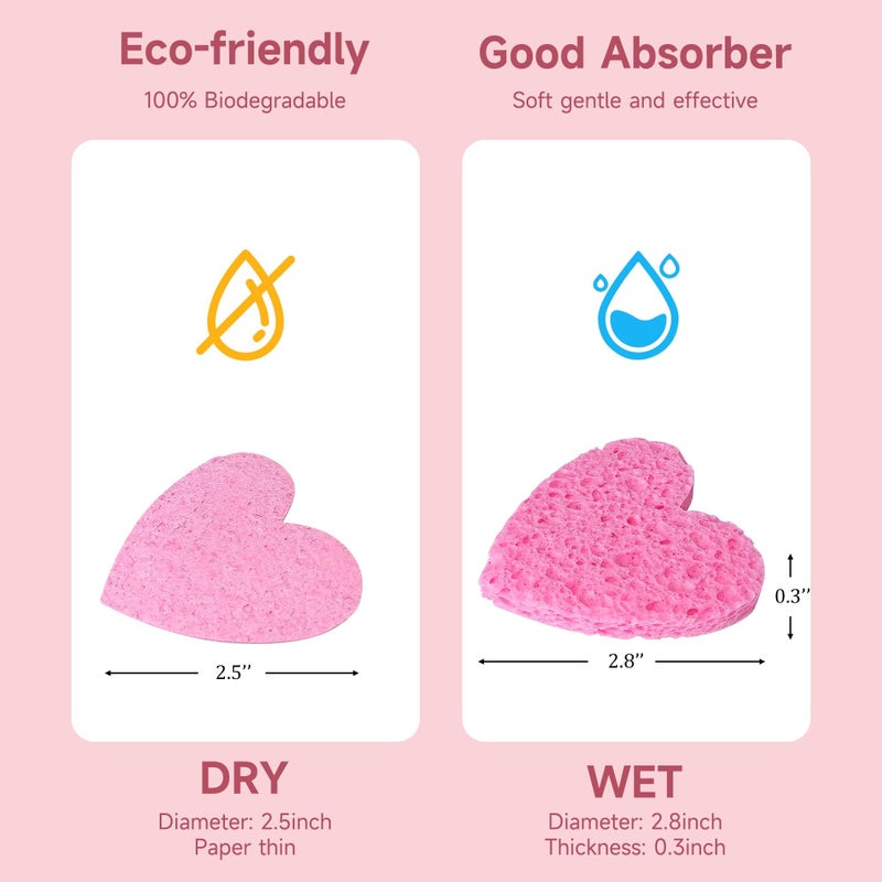 Lilac 100 Count Compressed Pink Heart Facial Sponges 100% Natural Cellulose Eco-Friendly Makeup Sponges for Gentle Cleansing, Exfoliating & Stubborn Makeup Removal Travel & Home Beauty Essentials for Women - Image 5