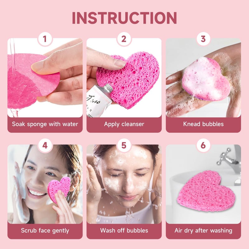 Lilac 100 Count Compressed Pink Heart Facial Sponges 100% Natural Cellulose Eco-Friendly Makeup Sponges for Gentle Cleansing, Exfoliating & Stubborn Makeup Removal Travel & Home Beauty Essentials for Women - Image 2