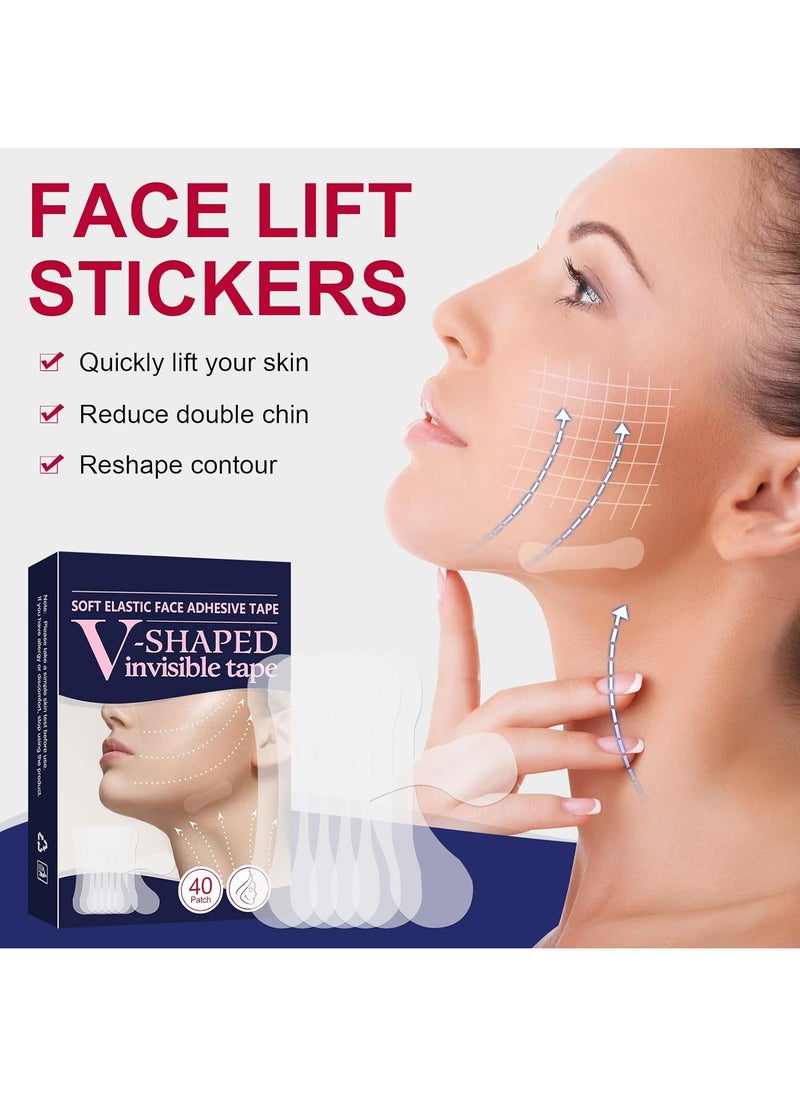 DubaiGallery - Face Lift Tape 40Pcs V Shaped Invisible Stickers Double Chin V Line Lifting Patch Tighten Hide And Wrinkles Around The Eyes and Neck Saggy Skin Make-up Tools - Image 1