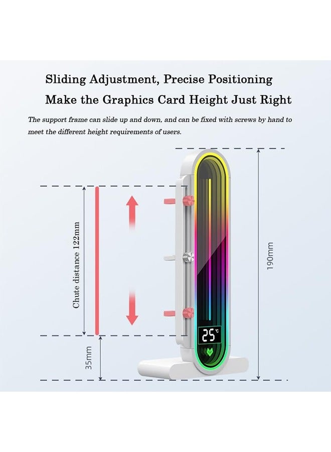 Temperature Displaying GPU Stand ARGB Infinity Graphics Card Support Adjustable 5V 3PIN Video Card Holder Anti-sag Bracket Magnetic Base Display Card Brace Rack PC Graphic Card Accessories (White) - Image 3