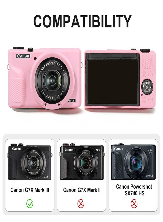 بوفك حقيبة كاميرا BOVKE 2 في 1 [حقيبة صلبة + غطاء سيليكون] لكاميرا Canon PowerShot G7X Mark III الرقمية، حقيبة حمل وأغطية حماية من السيليكون الناعم لكاميرات Canon G7 X Mark III الرقمية، لون وردي - Image 3