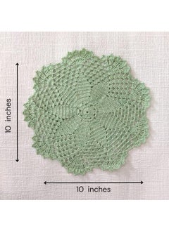 Happy Threads Happy Threads | Lacy Cotton Handmade, Crochet Doilies, Beautiful Placemats for Dining Table and Home Decor (Set of 2) (Green)  - Image 2