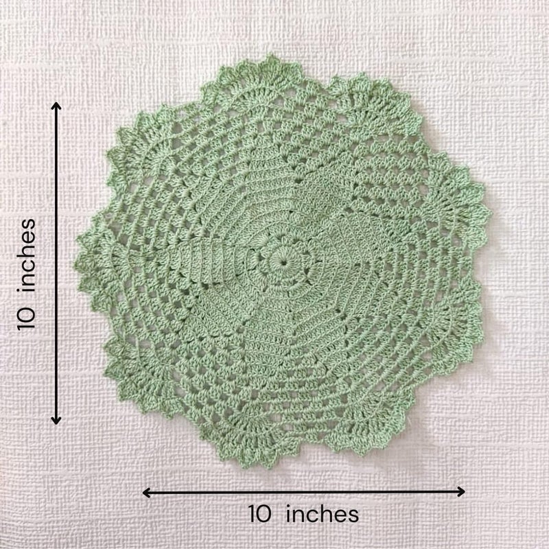 Happy Threads | Lacy Cotton Handmade, Crochet Doilies, Beautiful Placemats for Dining Table and Home Decor (Set of 2) (Green) - Image 2
