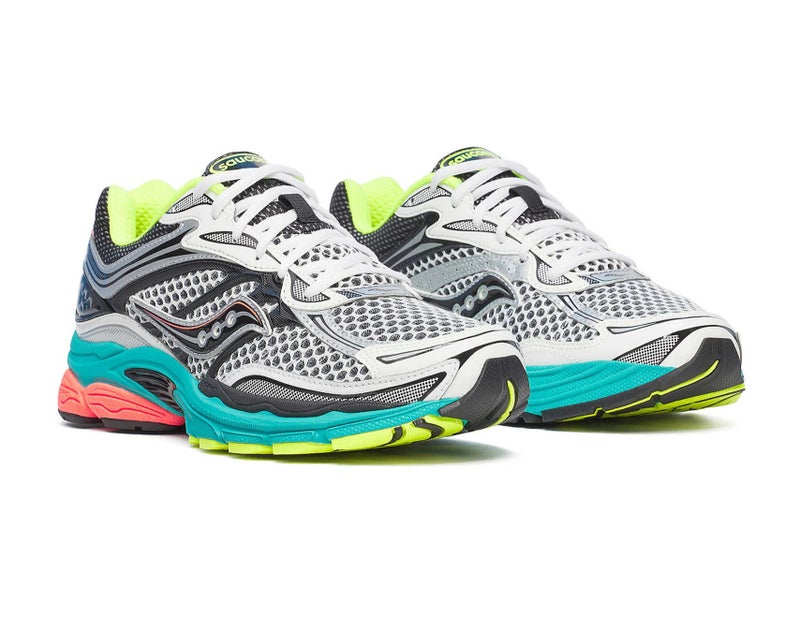 Saucony ProGrid Omni 9 Men's Running Shoes, Premium Stability Road Running Sneakers, Breathable Mesh Athletic Sports Shoes, Cushioned Comfort Training Walking Gym Fitness Shoes, White Black Teal Neon - Image 3