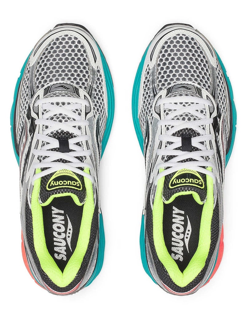 Saucony ProGrid Omni 9 Men's Running Shoes, Premium Stability Road Running Sneakers, Breathable Mesh Athletic Sports Shoes, Cushioned Comfort Training Walking Gym Fitness Shoes, White Black Teal Neon - Image 4