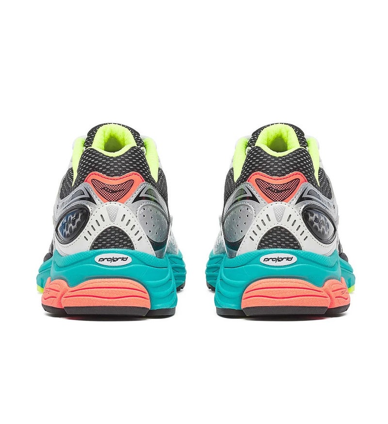 Saucony ProGrid Omni 9 Men's Running Shoes, Premium Stability Road Running Sneakers, Breathable Mesh Athletic Sports Shoes, Cushioned Comfort Training Walking Gym Fitness Shoes, White Black Teal Neon - Image 5