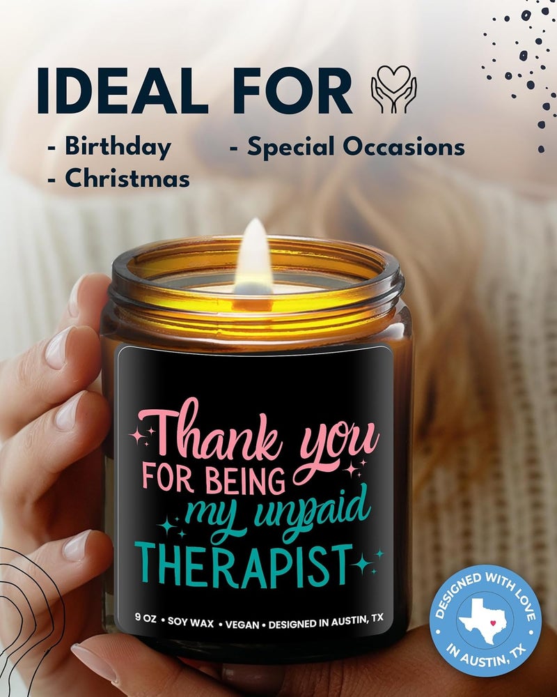 Rosa Vila Funny Candle for Best Friend - Thank You for Being My Unpaid Therapist, Friendship Gift for Women, Birthday, Christmas - Gift-Ready - Image 3