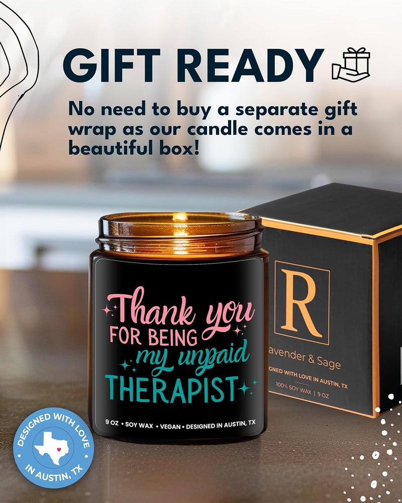 Rosa Vila Funny Candle for Best Friend - Thank You for Being My Unpaid Therapist, Friendship Gift for Women, Birthday, Christmas - Gift-Ready - Image 4