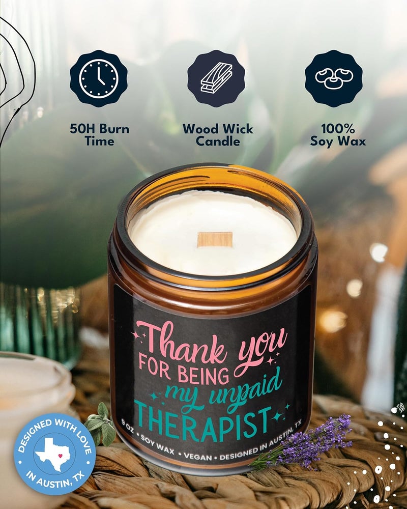 Rosa Vila Funny Candle for Best Friend - Thank You for Being My Unpaid Therapist, Friendship Gift for Women, Birthday, Christmas - Gift-Ready - Image 2