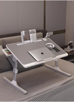 EXCLIFE Folding Bed Laptop Table - E-Table Foldable Adjustable Laptop Home Desk& Study Table 60 x 40cm Grey white  - Image 4
