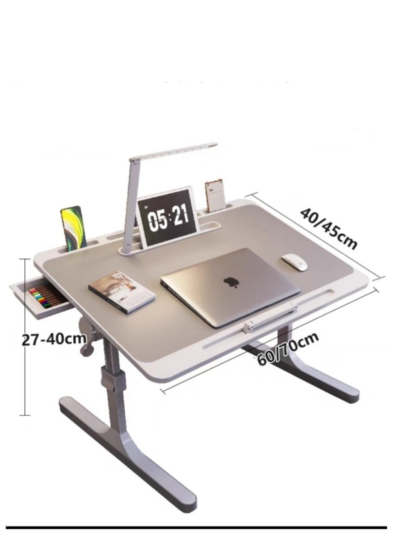 EXCLIFE - Folding Bed Laptop Table - E-Table Foldable Adjustable Laptop Home Desk& Study Table 60 x 40cm Grey white - Image 1