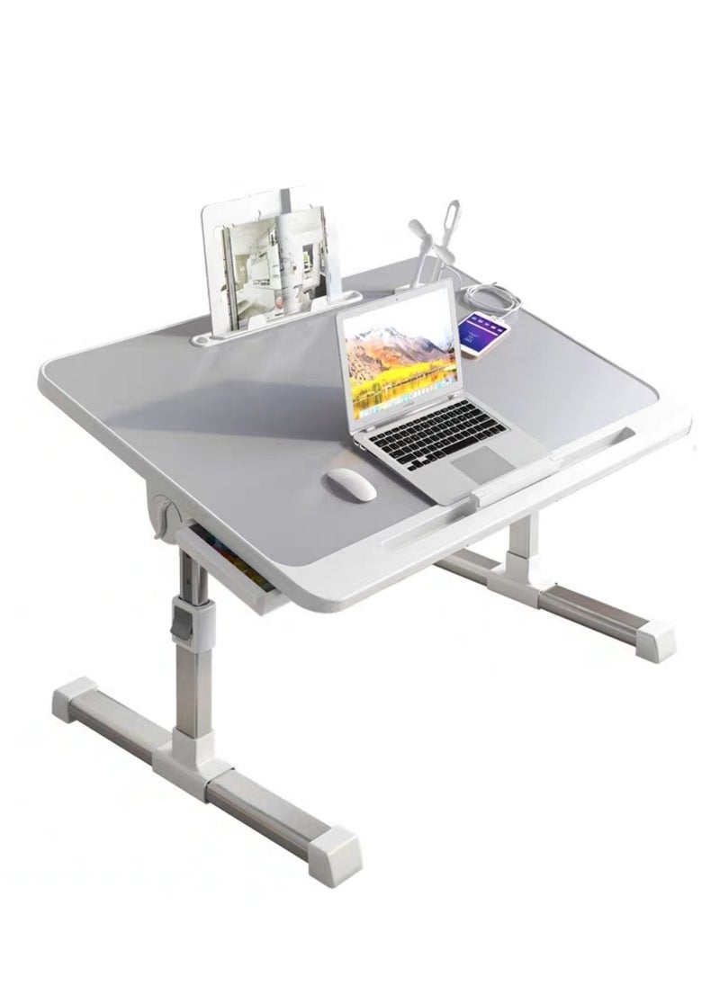 EXCLIFE - Folding Bed Laptop Table - E-Table Foldable Adjustable Laptop Home Desk& Study Table 60 x 40cm Grey white - Image 1