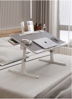 EXCLIFE Folding Bed Laptop Table - E-Table Foldable Adjustable Laptop Home Desk& Study Table 60 x 40cm Grey white  - Image 1