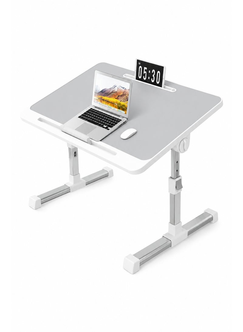 EXCLIFE Folding Bed Laptop Table - E-Table Foldable Adjustable Laptop Home Desk& Study Table 60 x 40cm Grey white - Image 1