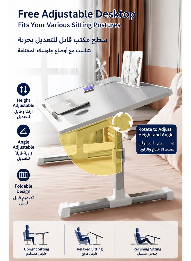 EXCLIFE Folding Bed Laptop Table - E-Table Foldable Adjustable Laptop Home Desk& Study Table 60 x 40cm Grey white - Image 2