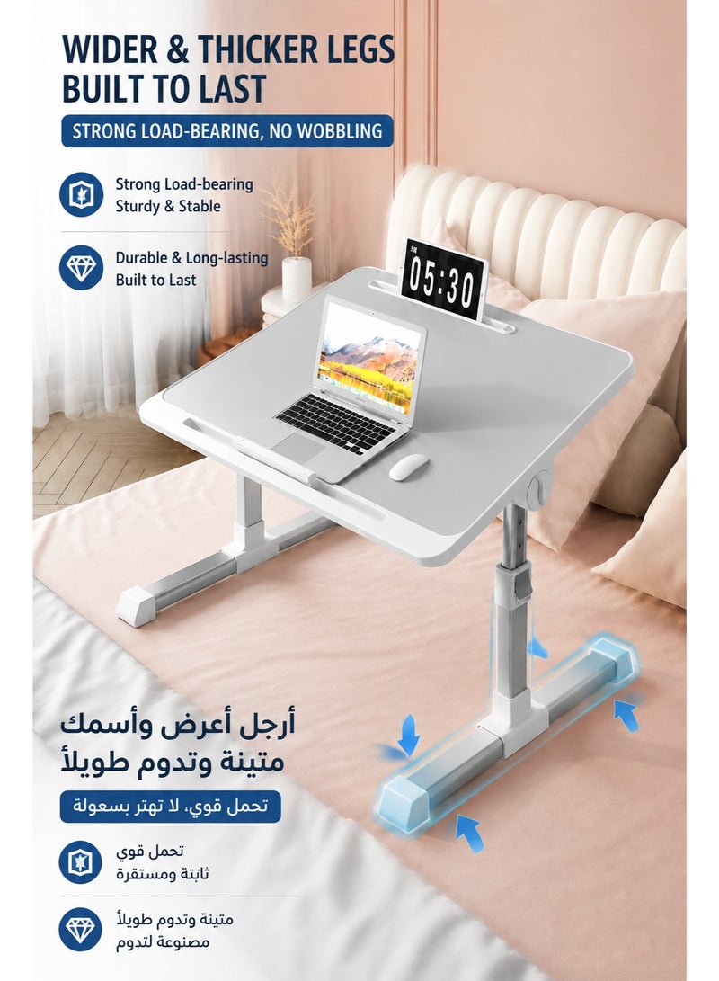 EXCLIFE Folding Bed Laptop Table - E-Table Foldable Adjustable Laptop Home Desk& Study Table 60 x 40cm Grey white - Image 5