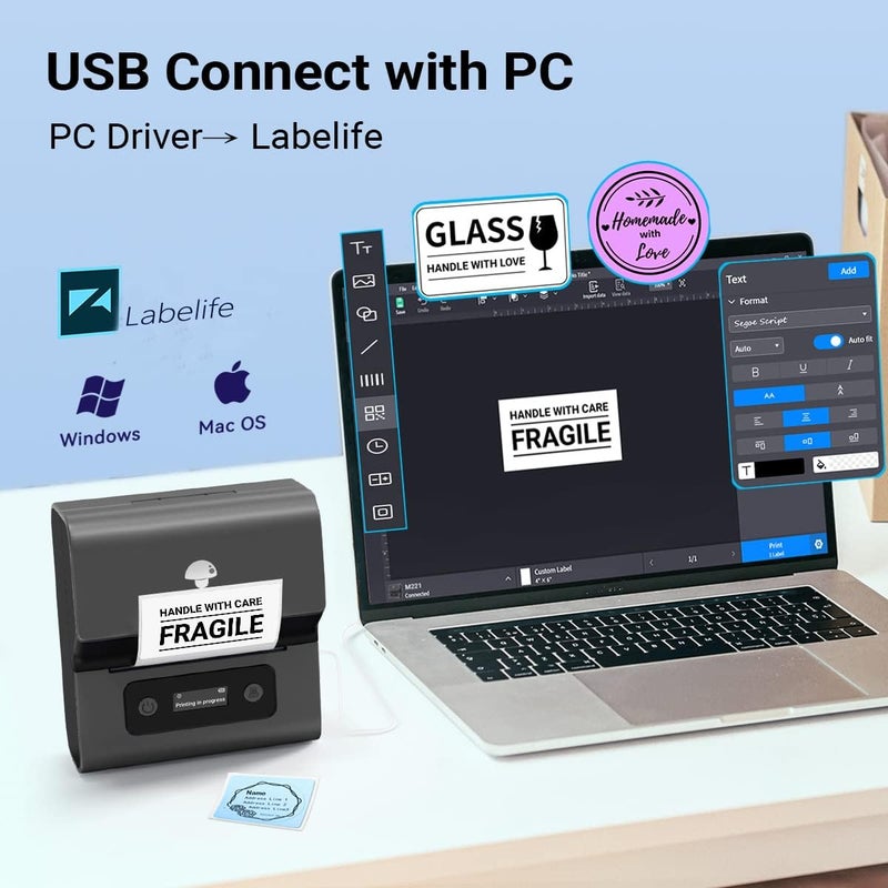 phomemo Label Makers- Barcode Label Printer M221 Upgrade 3 Inch Label Maker Bluetooth Thermal Printer For Batch Printing, Barcode, Address, Ingredient, For Small Business-Gray - Image 2