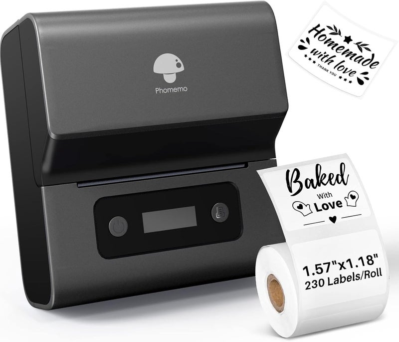 phomemo Label Makers- Barcode Label Printer M221 Upgrade 3 Inch Label Maker Bluetooth Thermal Printer For Batch Printing, Barcode, Address, Ingredient, For Small Business-Gray - Image 1