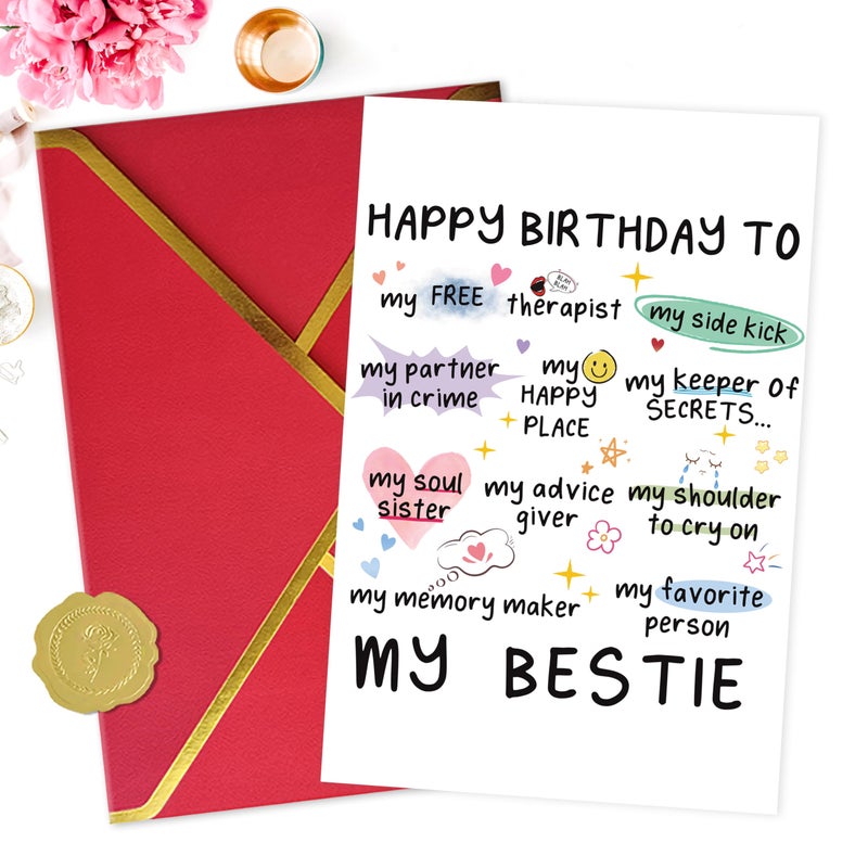 MQMRYeto Funny Birthday Card for Women Sister, Happy Bday Gifts for Bestie, Bestie & Friendship Birthday Card - Image 5