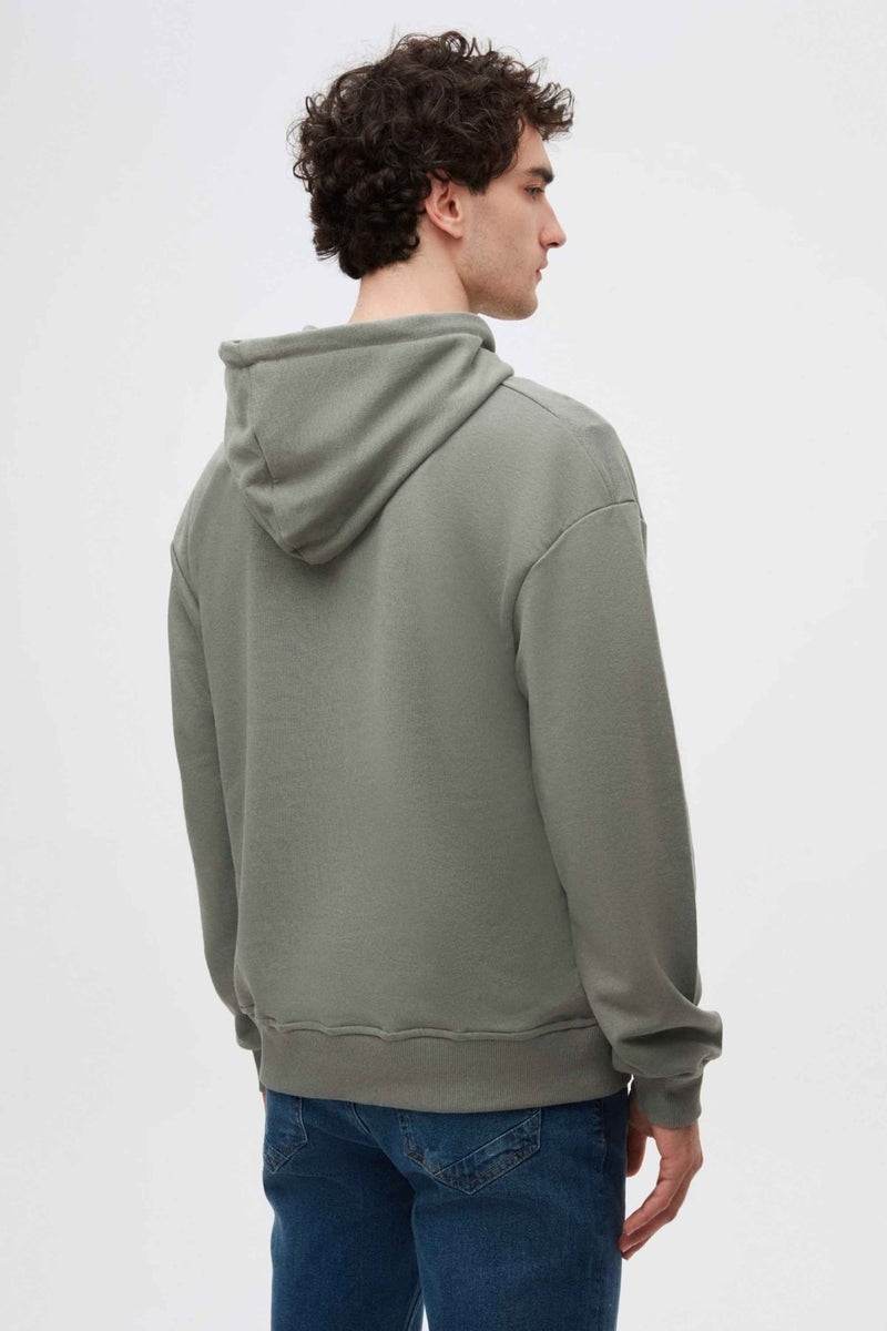 twn Relaxed Fit Khaki Embroidered 3 Thread Hooded Sweatshirt  - Image 2