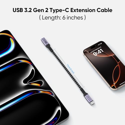 DteeDck USB C Extension Cable 6 inch Short, Full-Function Extender USB 3.2 Gen 2 Type C Male to Female Cord 100W Fast Charge 10Gbps Transfer 4K@60Hz Video for Monitor Laptop Tablet Mobile Phone -0.5Ft - Image 2