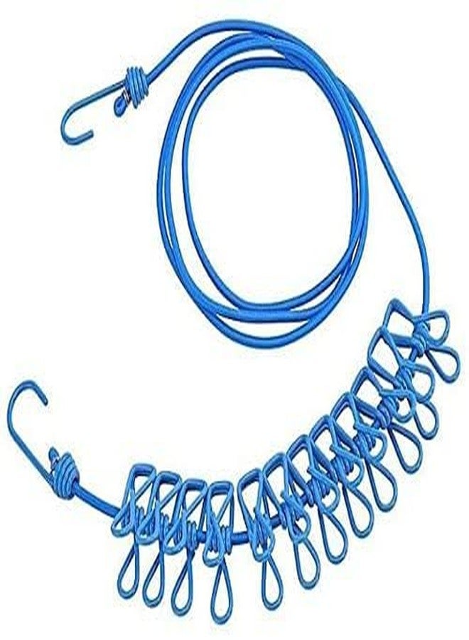 NFI essentials Portable Multi Functional Drying Rope with 12 Clips and 2 Hooks/Portable Outdoor Travel Clothesline Rope Clothes Hanging Hook - Image 1