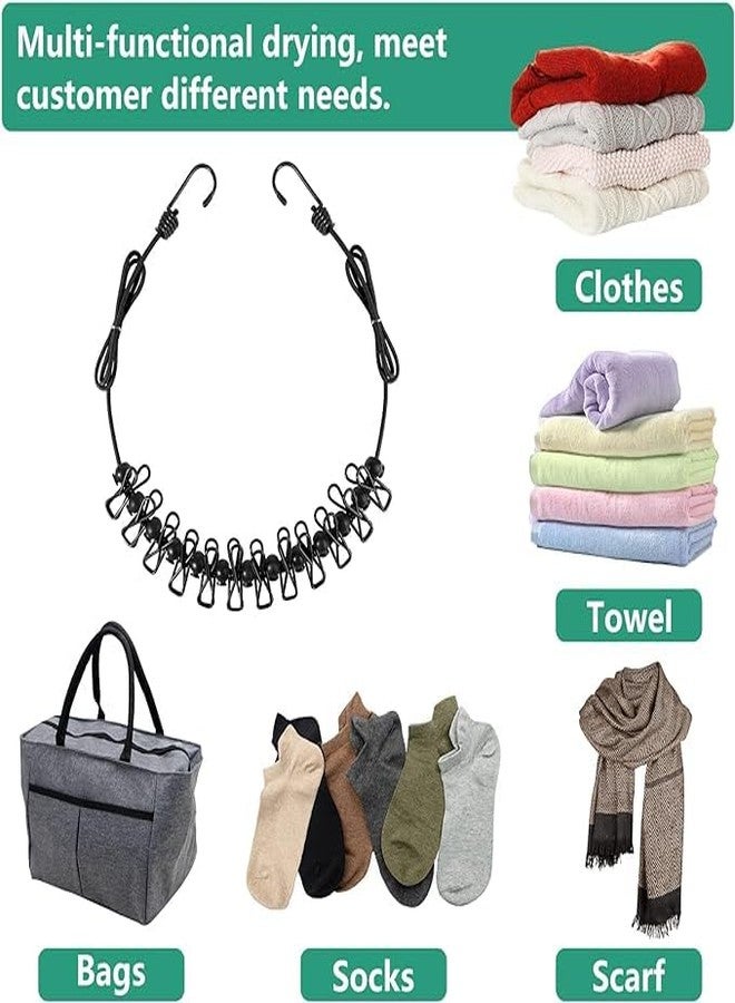 NFI essentials Portable Multi Functional Drying Rope with 12 Clips and 2 Hooks/Portable Outdoor Travel Clothesline Rope Clothes Hanging Hook - Image 3