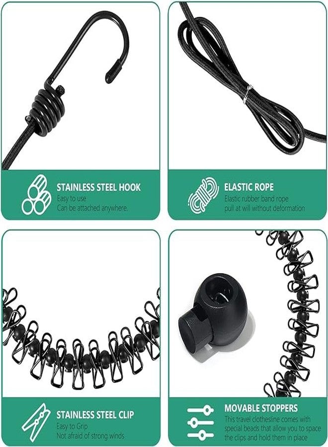 NFI essentials Portable Multi Functional Drying Rope with 12 Clips and 2 Hooks/Portable Outdoor Travel Clothesline Rope Clothes Hanging Hook - Image 4