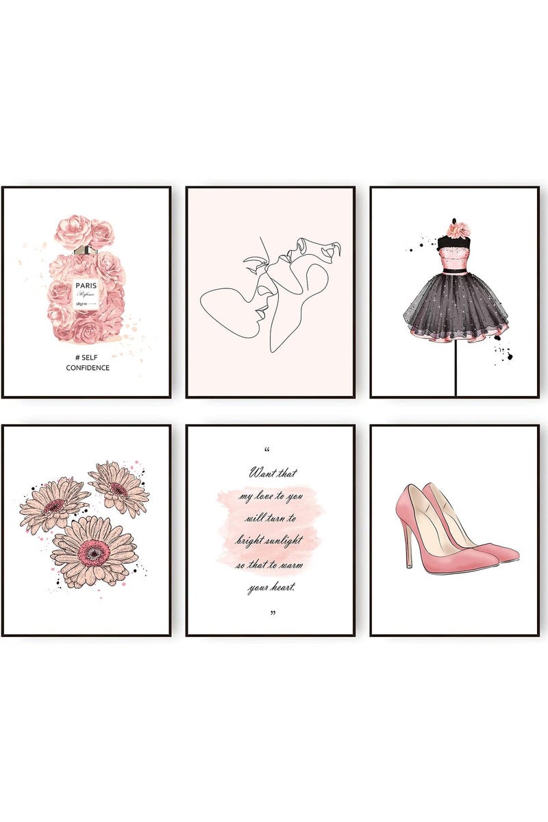 HoozGee Fashion Wall Art Prints Minimalist Wall Decor Line Love Theme Gallery Wall Art Poster Dress High Heel Daisy Flower Perfume Elements Fashion Motto Art Decor (11"x14" UNFRAMED) - Image 1