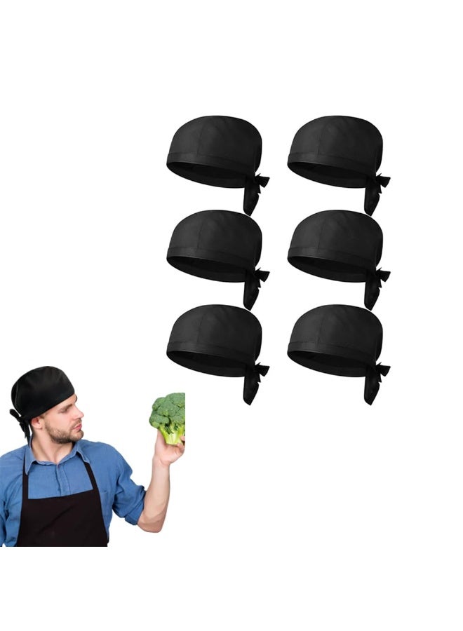 6 Pcs Unisex Black Chef Hats – Adjustable Breathable Cooking Cap with Ties, Elastic Skull Cap for Men Women Kitchen & Outdoor Activities - Image 1