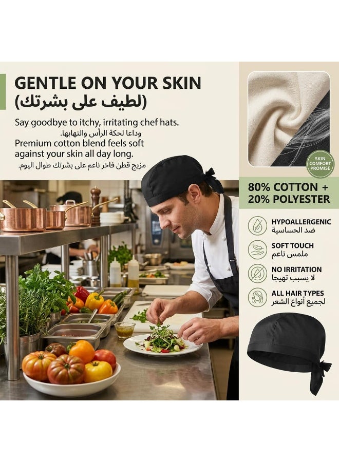 6 Pcs Unisex Black Chef Hats – Adjustable Breathable Cooking Cap with Ties, Elastic Skull Cap for Men Women Kitchen & Outdoor Activities - Image 4