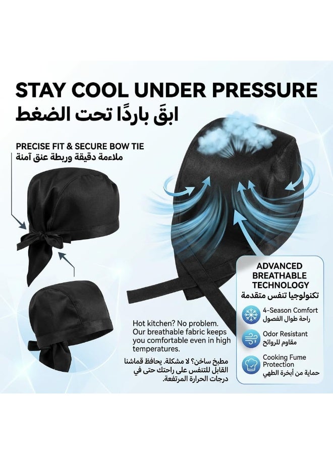 6 Pcs Unisex Black Chef Hats – Adjustable Breathable Cooking Cap with Ties, Elastic Skull Cap for Men Women Kitchen & Outdoor Activities - Image 3