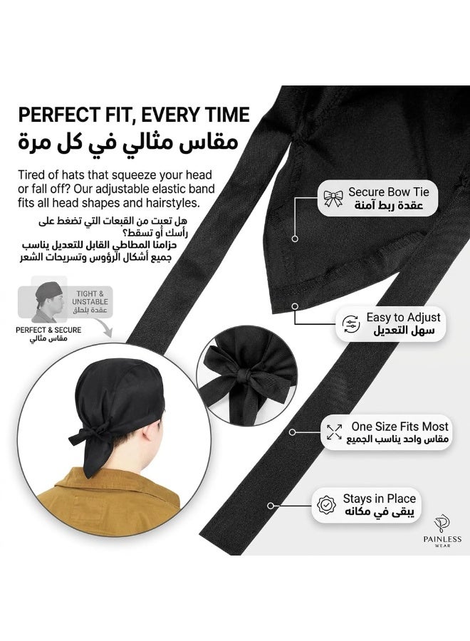 6 Pcs Unisex Black Chef Hats – Adjustable Breathable Cooking Cap with Ties, Elastic Skull Cap for Men Women Kitchen & Outdoor Activities - Image 5