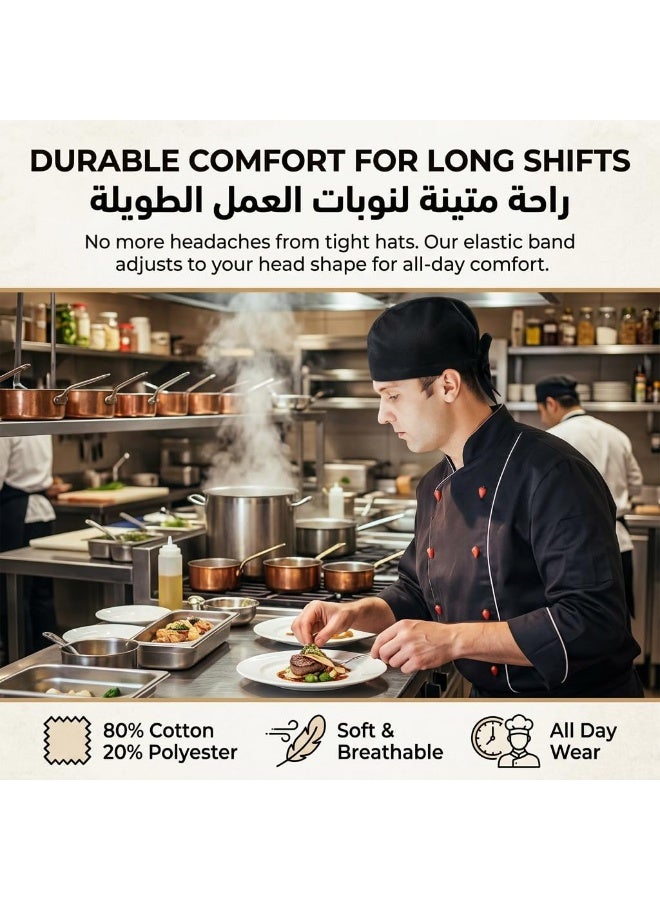 6 Pcs Unisex Black Chef Hats – Adjustable Breathable Cooking Cap with Ties, Elastic Skull Cap for Men Women Kitchen & Outdoor Activities - Image 2