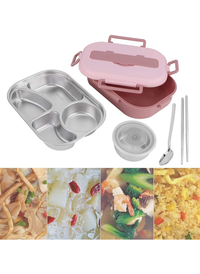 General Lunch box, 4 compartments pink food lunch containers with spoons, chopsticks and soup bowls, removable liner for school office picnics  - Image 5
