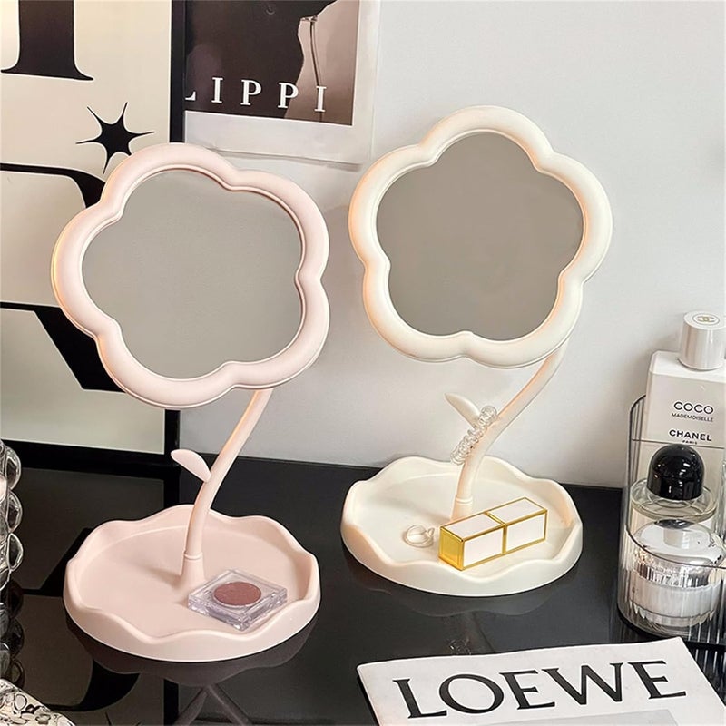 PARSPAR Makeup Cosmetic Mirror Jewelry Rack Holder Tabletop Mirror with Tray 360Rotation Design Tabletop Vanity Mirror Princess Mirror Desktop for Girls Women 1Pcs Multicolor - Image 2