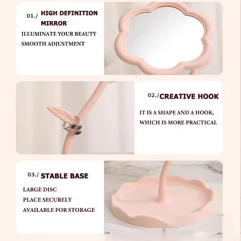 PARSPAR Makeup Cosmetic Mirror Jewelry Rack Holder Tabletop Mirror with Tray 360Rotation Design Tabletop Vanity Mirror Princess Mirror Desktop for Girls Women 1Pcs Multicolor - Image 5