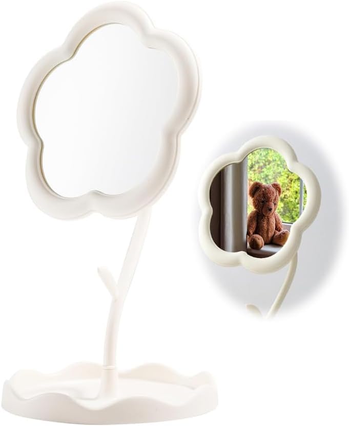 PARSPAR Makeup Cosmetic Mirror Jewelry Rack Holder Tabletop Mirror with Tray 360Rotation Design Tabletop Vanity Mirror Princess Mirror Desktop for Girls Women 1Pcs Multicolor - Image 1