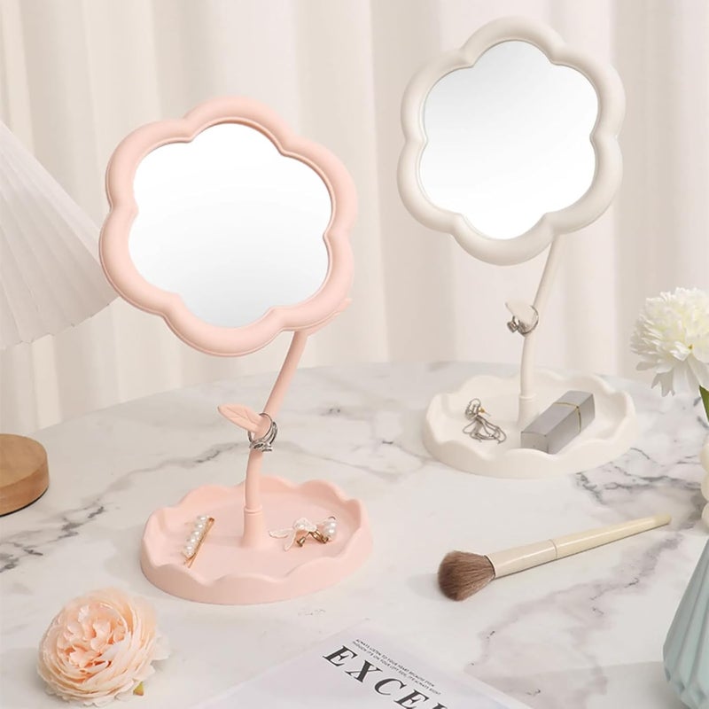 PARSPAR Makeup Cosmetic Mirror Jewelry Rack Holder Tabletop Mirror with Tray 360Rotation Design Tabletop Vanity Mirror Princess Mirror Desktop for Girls Women 1Pcs Multicolor - Image 4
